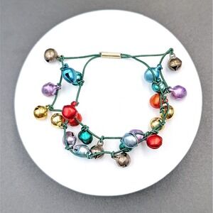 Vintage Multicolor Jingle Bell Bracelet Holiday Festive Charm 7.5in